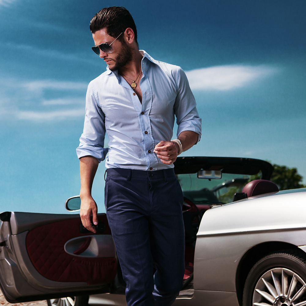 muscular man in dress shirt