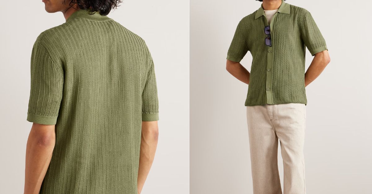 Mr P Cutaway-Collar Crochet-Knit Cotton Shirt