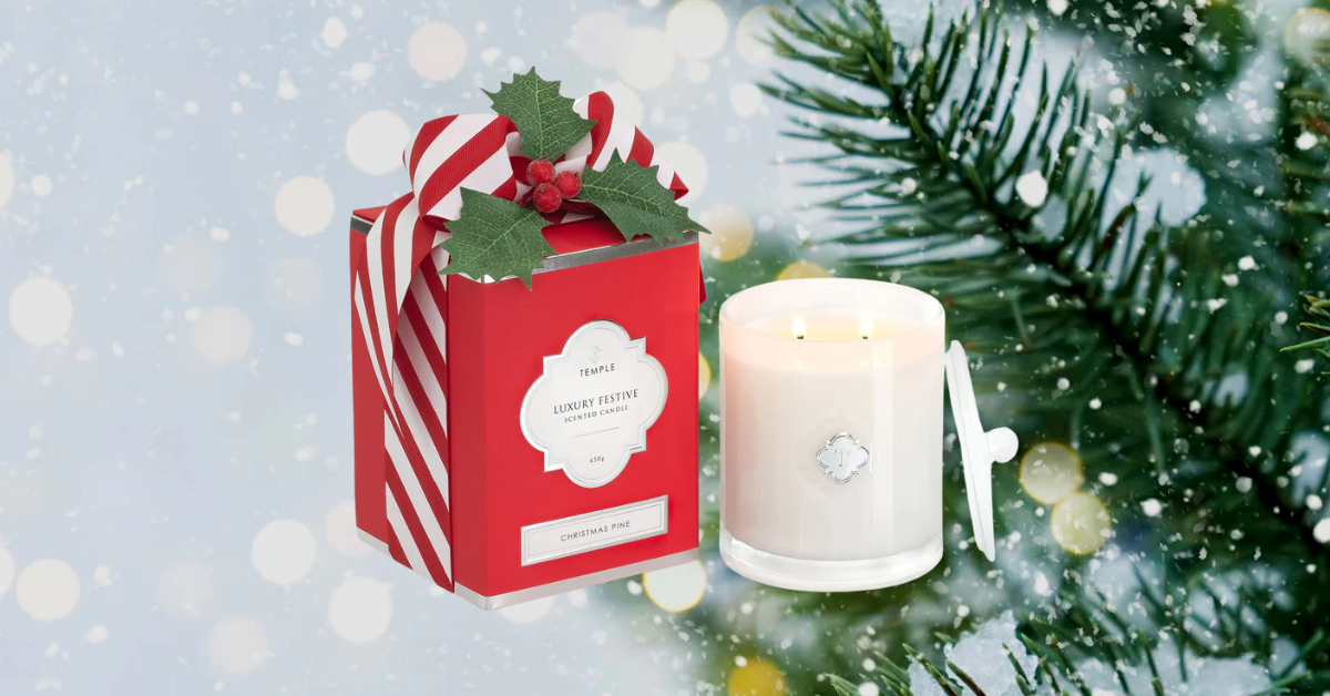 Temple Candles Christmas Pine Candle - Fresh Candle with Festive Wrapping 